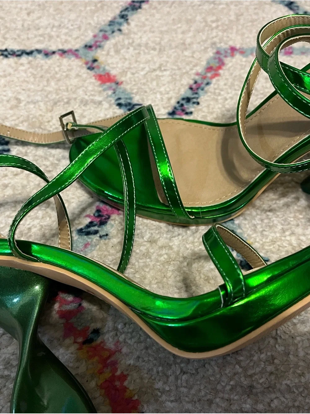 Green Strappy Women's Heeled Sandals